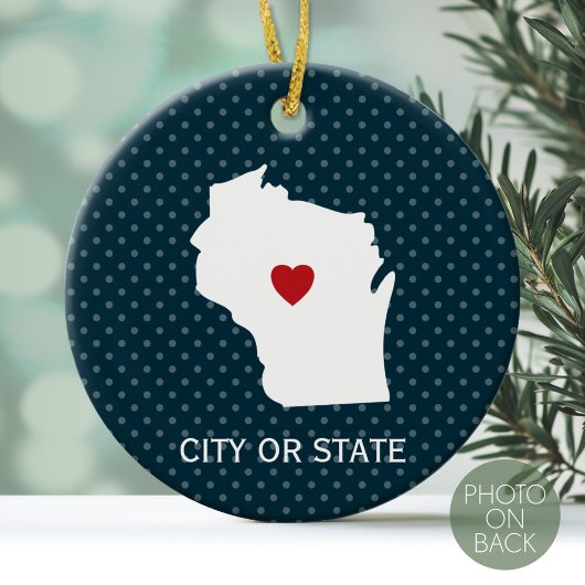 Wisconsin Map Home State Love Custom City Blue Keramisch Ornament