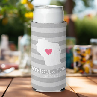 Wisconsin Map Home State Love met optioneel hart Seltzer Blikjeskoeler