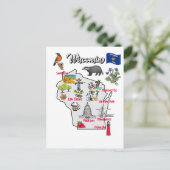 Wisconsin Map met toeristische bestemmingen Briefkaart (Staand voorkant)
