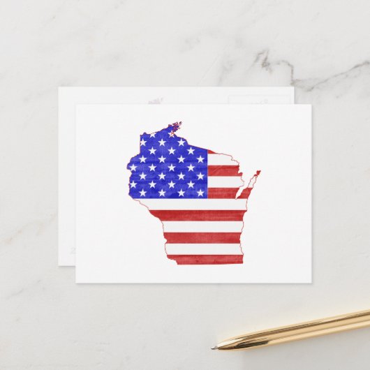 Wisconsin Map Shaped Patriotic American Flag Briefkaart (Voorkant / Achterkant in situ)