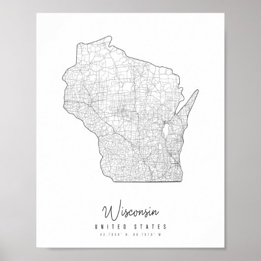 Wisconsin Minimal Street Map Poster (Voorkant)