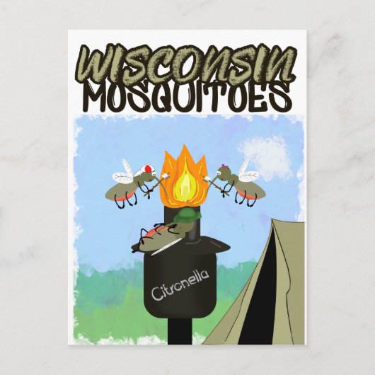 Wisconsin Mosquitoes Cartoon - Camping by Tiki Aankondigingskaart (Voorkant)