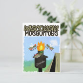Wisconsin Mosquitoes Cartoon - Camping by Tiki Aankondigingskaart (Staand voorkant)