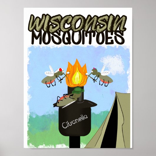 Wisconsin Mosquitoes Cartoon - Camping by Tiki Poster (Voorkant)