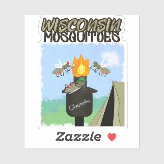 Wisconsin Mosquitoes Cartoon - Camping by Tiki Sticker (Vel)
