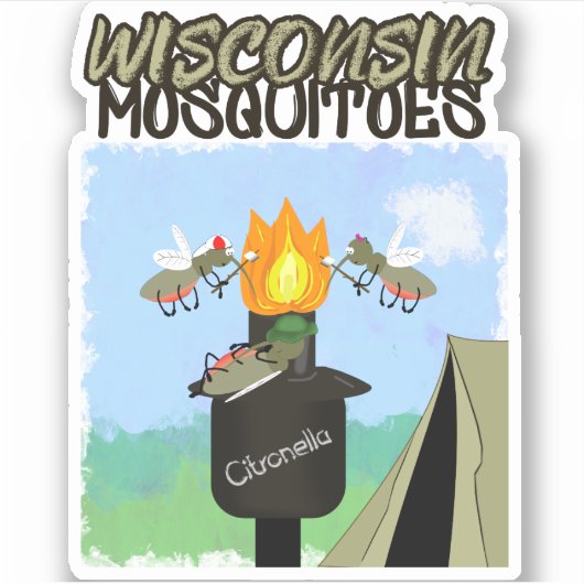 Wisconsin Mosquitoes Cartoon - Camping by Tiki Sticker (Voorkant)