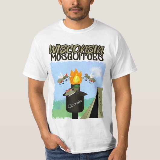 Wisconsin Mosquitoes Cartoon - Camping by Tiki T-shirt (Voorkant)
