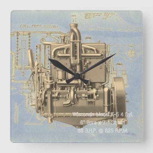 Wisconsin Motor Milwaukee Wisconsin Engine Early K Vierkante Klok (Voorkant)