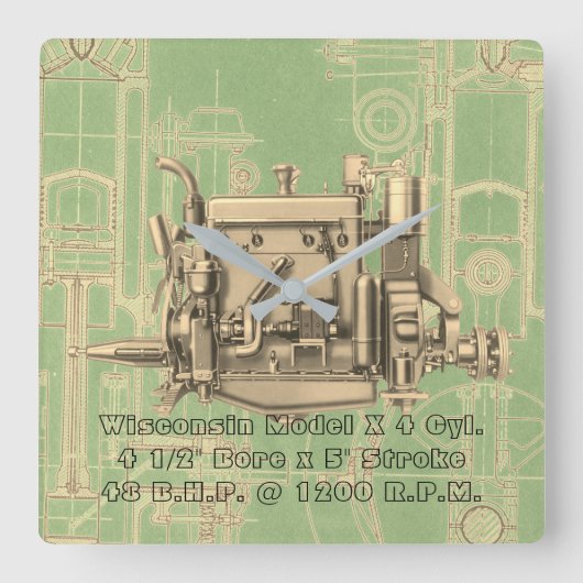 Wisconsin Motor Milwaukee Wisconsin gasmotor X Vierkante Klok (Voorkant)