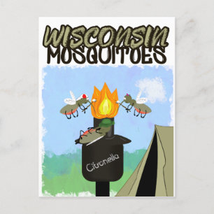 Wisconsin Muggen Cartoon - Kamperen door Tiki Aankondigingskaart