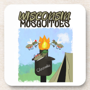 Wisconsin Muggen Cartoon - Kamperen door Tiki Bier Onderzetter
