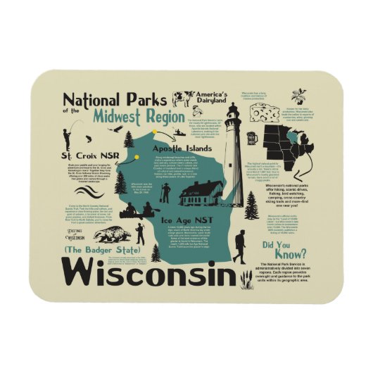 Wisconsin National Parks Kaartmagneet Magneet (Horizontaal)