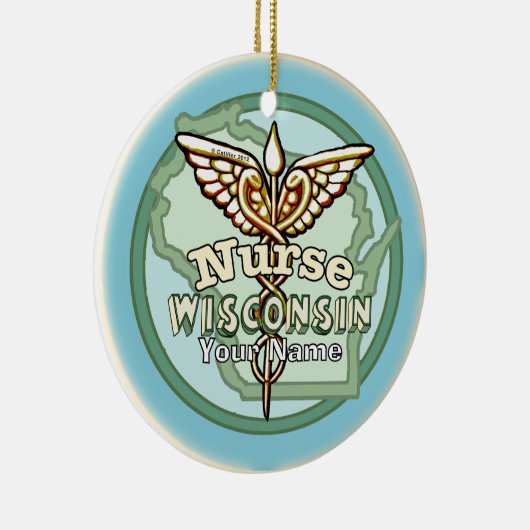 Wisconsin Nurse Caduceus Keramisch Ornament (Rechts)
