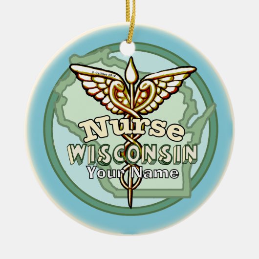 Wisconsin Nurse Caduceus Keramisch Ornament (Voorkant)