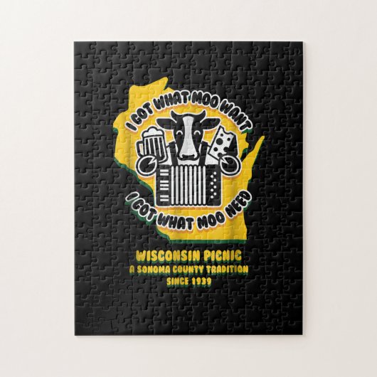 Wisconsin Picnic Koe Beer, kaas en accordion Legpuzzel (Verticaal)