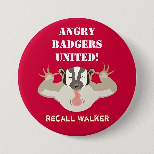 Wisconsin Politics_Angry Badgers United_Recall Ronde Button 7,6 Cm (Voorkant)