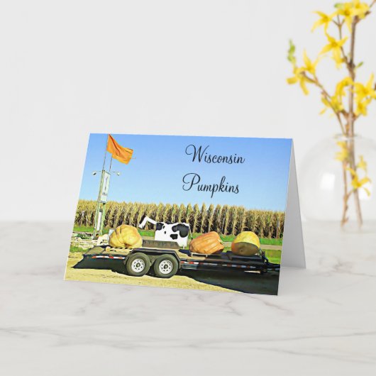 Wisconsin Pompoenen en Zuivel Koe Halloween Kaart (Gele Bloem)