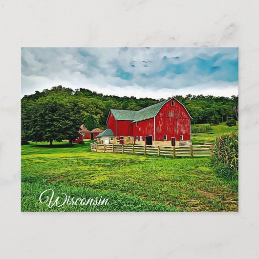 Wisconsin Red Barn Boerderij Schilderachtig Uitzic Briefkaart (Voorkant)