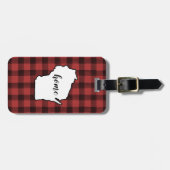 Wisconsin | Red & Black Buffalo Plaid Home State Bagagelabel (Voorkant horizontaal)