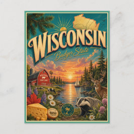 Wisconsin Retro Reis Souvenir Prentbriefkaart Briefkaart