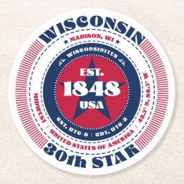 Wisconsin Rood Wit Blauw Typografie Ronde Kartonnen Onderzetter