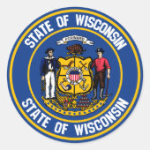 Wisconsin Round Emblem Ronde Sticker (Voorkant)