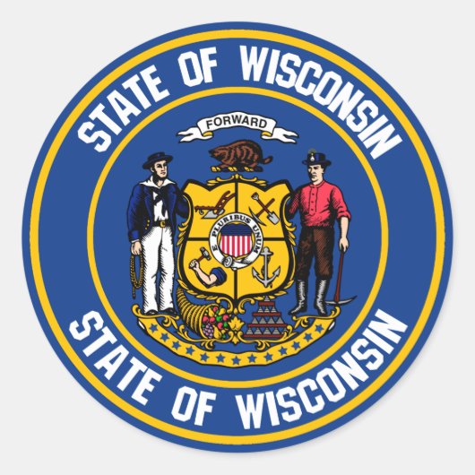 Wisconsin Round Emblem Ronde Sticker (Voorkant)