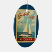 Wisconsin Sailboat Vintage Travel Keramisch Ornament (Rechts)