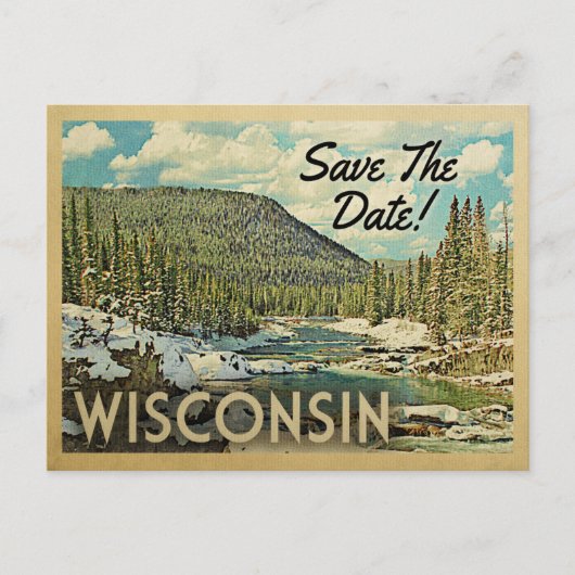 Wisconsin Save the Date Mountains River Snow Aankondigingskaart (Voorkant)