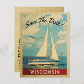 Wisconsin Save the Date Sailboat Nautical Aankondigingskaart (Voorkant / Achterkant)