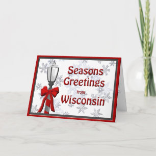 Wisconsin Seasons Greetings Lamp Snowflake Verse Feestdagen Kaart