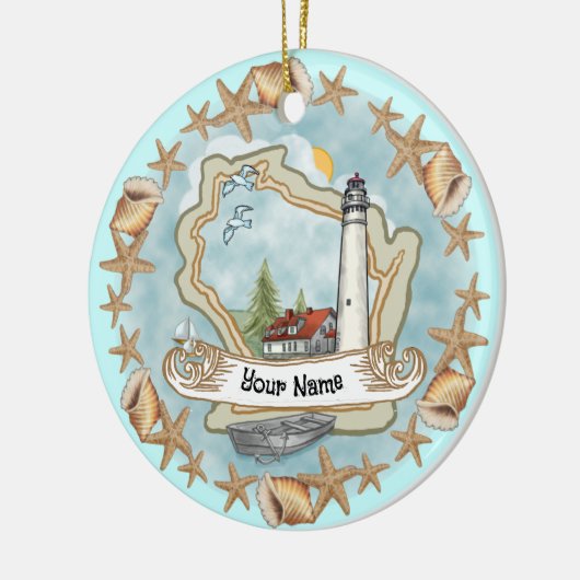 Wisconsin Shells Lighthouse Ornament (Links)