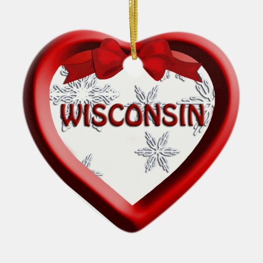 Wisconsin Snowflake Heart kerstversiering Keramisch Ornament (Voorkant)