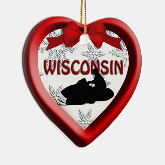 Wisconsin Snowmobile Heart Kerstannament Keramisch Ornament (Rechts)