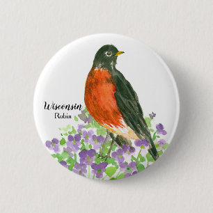 Wisconsin Souvenir Amerikaanse Robin Paarse Violet Ronde Button 5,7 Cm