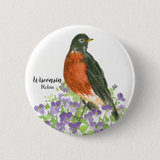Wisconsin Souvenir Amerikaanse Robin Paarse Violet Ronde Button 5,7 Cm (Voorkant)