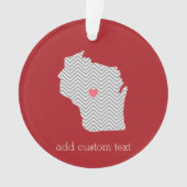 Wisconsin Staatskaart met aangepaste rode hart en Ornament (voorkant)