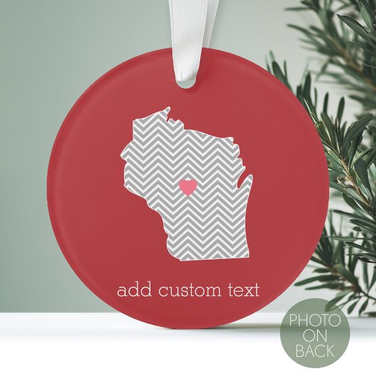 Wisconsin Staatskaart met aangepaste rode hart en Ornament