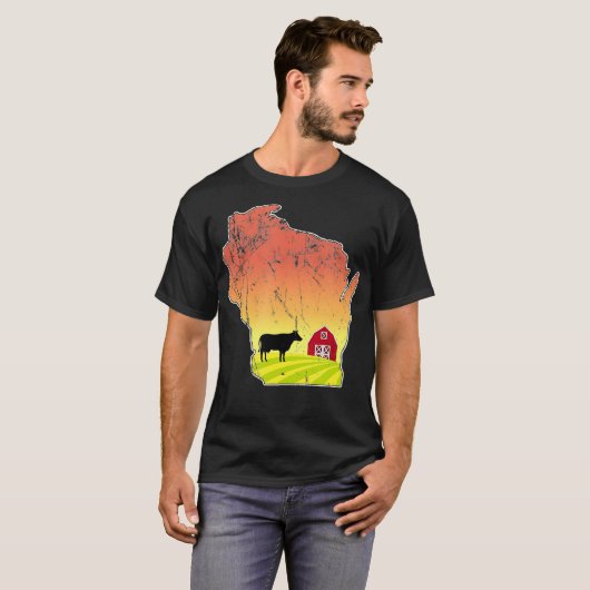 Wisconsin State Dairy Boerderij Farmer Koe Barn T-shirt (Voorkant volledig)