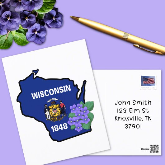 Wisconsin State Flag & Flower Common Blue Violet Briefkaart