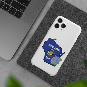 Wisconsin State Flag & Flower Common Blue Violet iPhone 15 Pro Max Hoesje