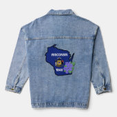 Wisconsin State Flag & Flower Common Blue Violet Denim Jacket (Achterkant)