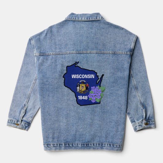 Wisconsin State Flag & Flower Common Blue Violet Denim Jacket (Achterkant)