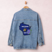 Wisconsin State Flag & Flower Common Blue Violet Denim Jacket (Hangar)