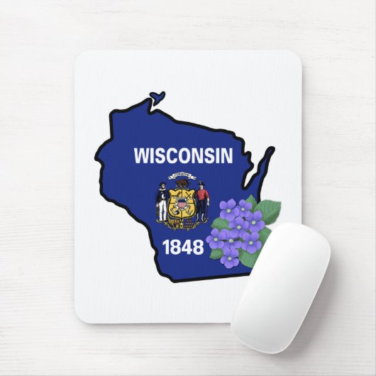 Wisconsin State Flag & Flower Common Blue Violet Muismat (Met muis)