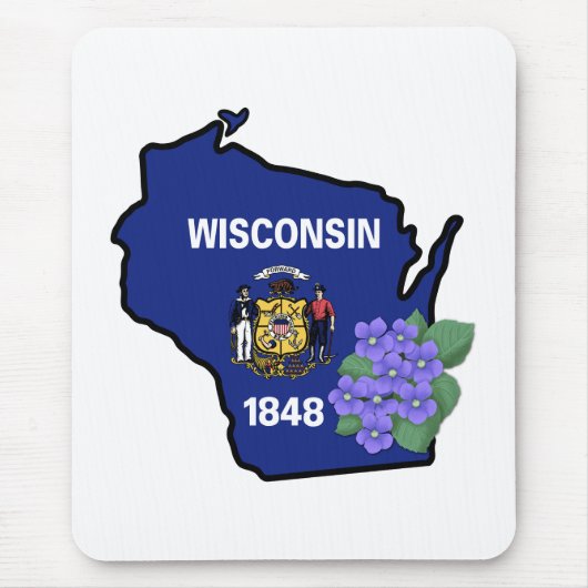 Wisconsin State Flag & Flower Common Blue Violet Muismat (Voorkant)