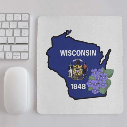 Wisconsin State Flag & Flower Common Blue Violet Muismat