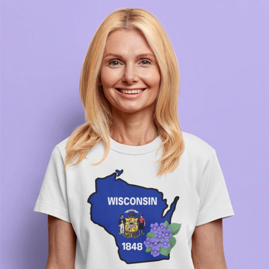 Wisconsin State Flag & Flower Common Blue Violet T-shirt