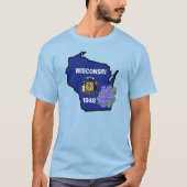 Wisconsin State Flag & Flower Common Blue Violet T-shirt (Voorkant)