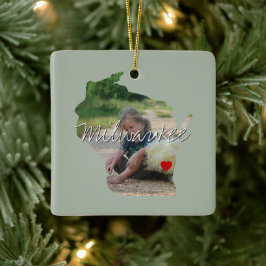 Wisconsin State Foto invoegen en naam stad Keramisch Ornament